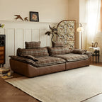 Plaid Sail Sofa with Waxed Faux Leather, Deep Seat British Vintage Lounge Main Product Image