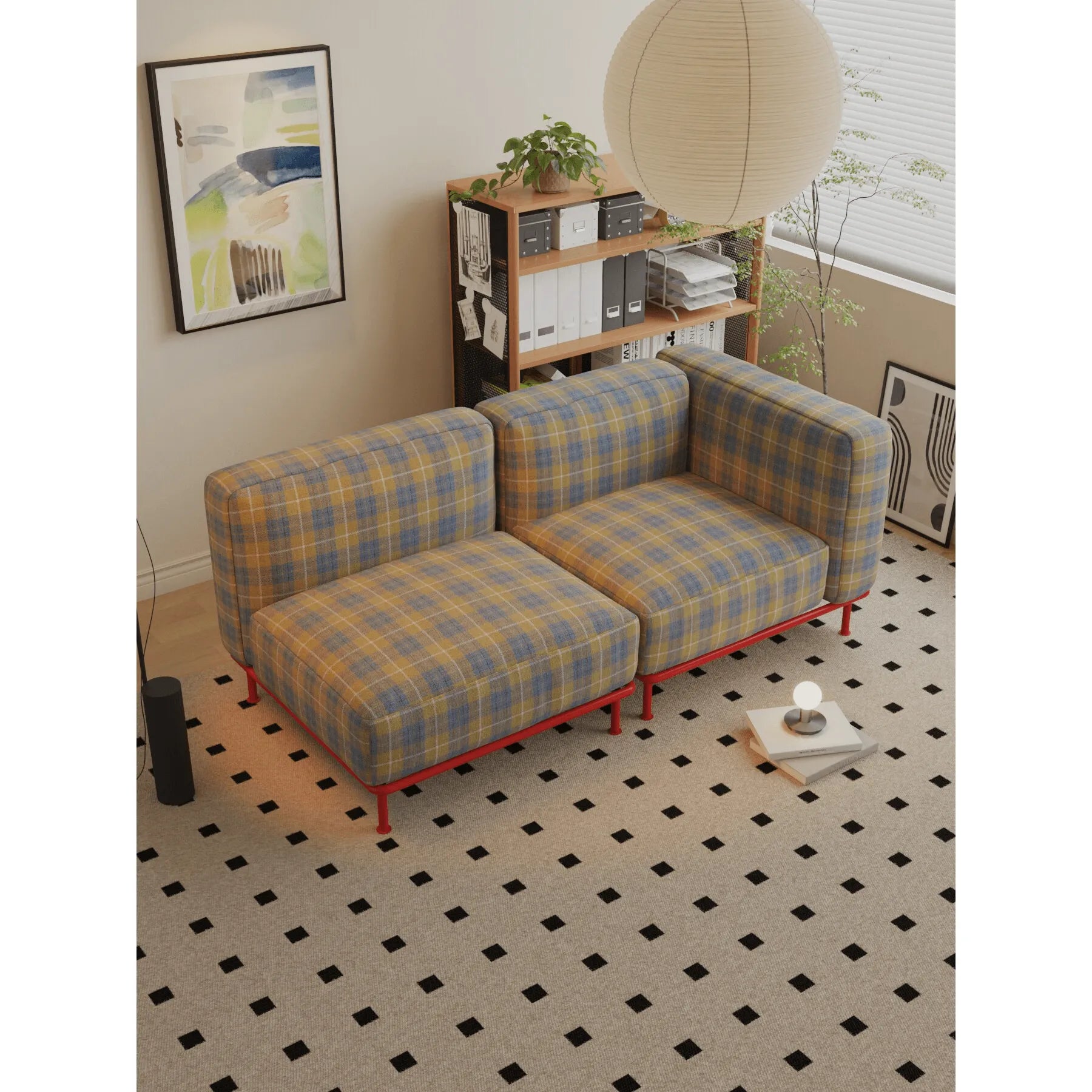 Plaid Sofa Series with Retro Colorblock Steel Frame for Creative Living Rooms