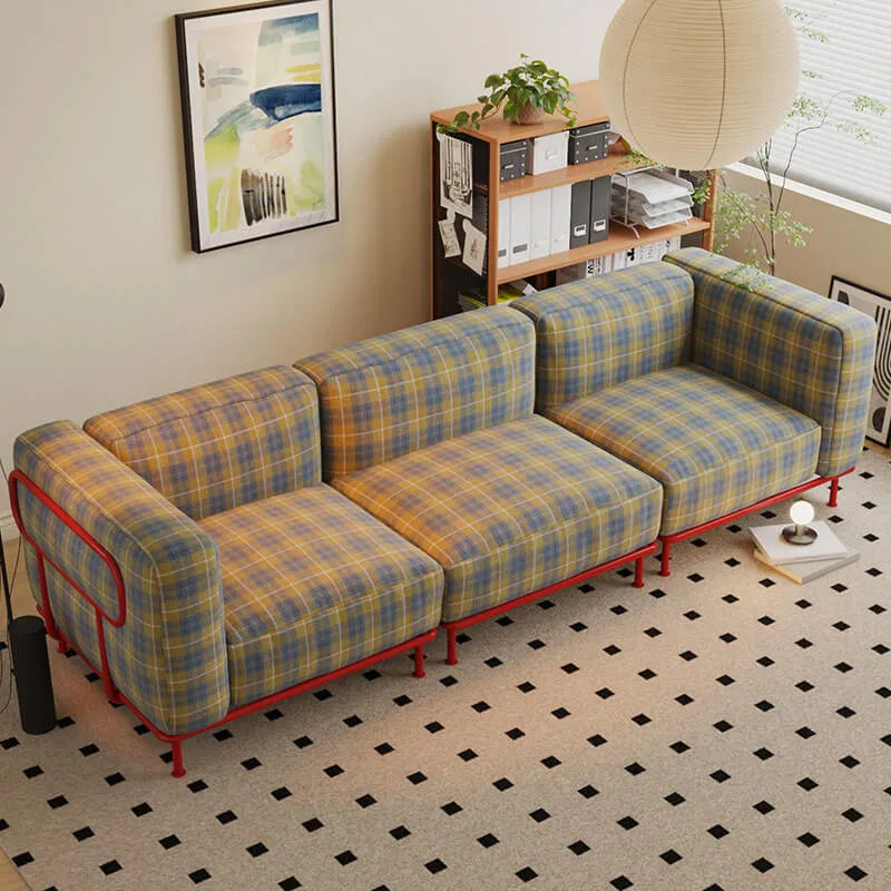 Plaid Sofa Series with Retro Colorblock Steel Frame for Creative Living Rooms