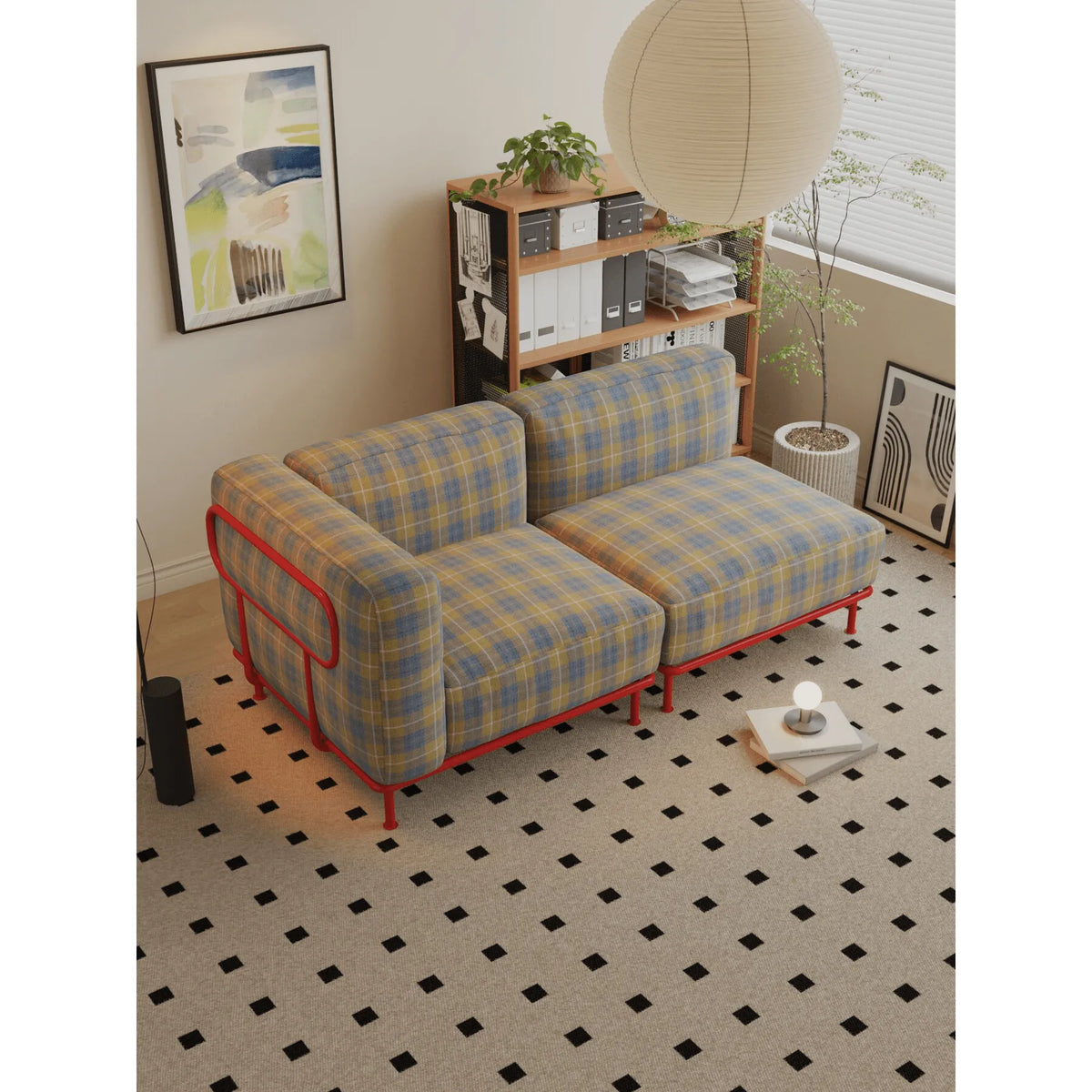 Plaid Sofa Series with Retro Colorblock Steel Frame for Creative Living Rooms Imagen principal del producto