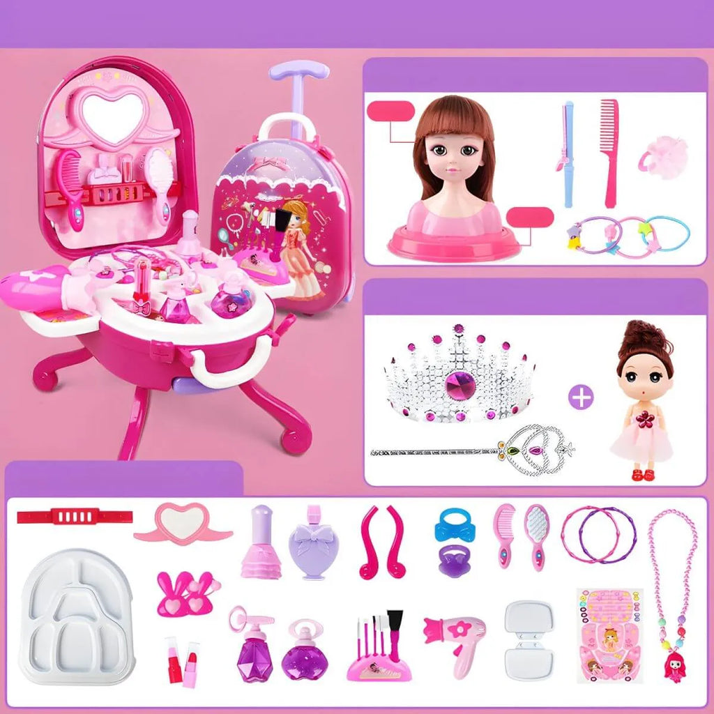 Plastic Kids' Makeup Vanity with Mirror and Portable Toy Storage