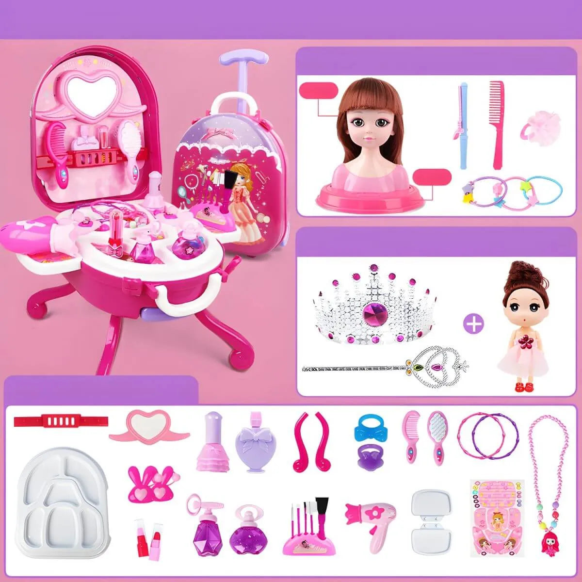 Plastic Kids' Makeup Vanity with Mirror and Portable Toy Storage