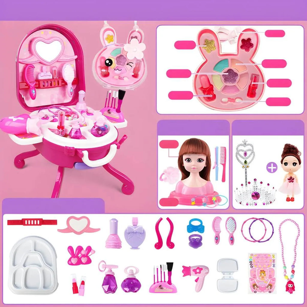 Plastic Kids' Makeup Vanity with Mirror and Portable Toy Storage