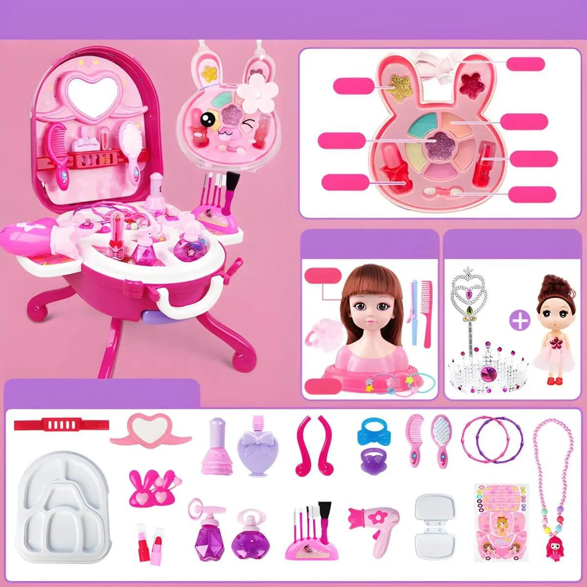 Plastic Kids' Makeup Vanity with Mirror and Portable Toy Storage