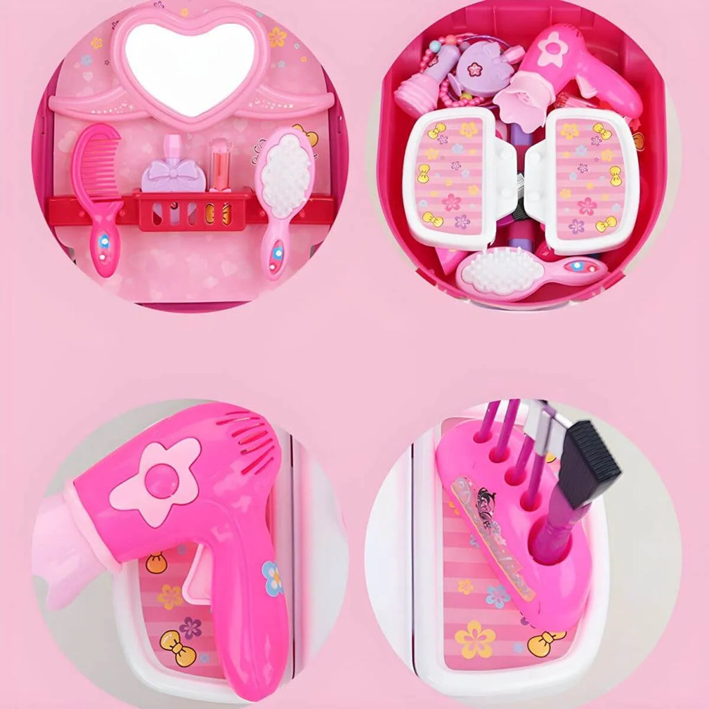 Plastic Kids' Makeup Vanity with Mirror and Portable Toy Storage