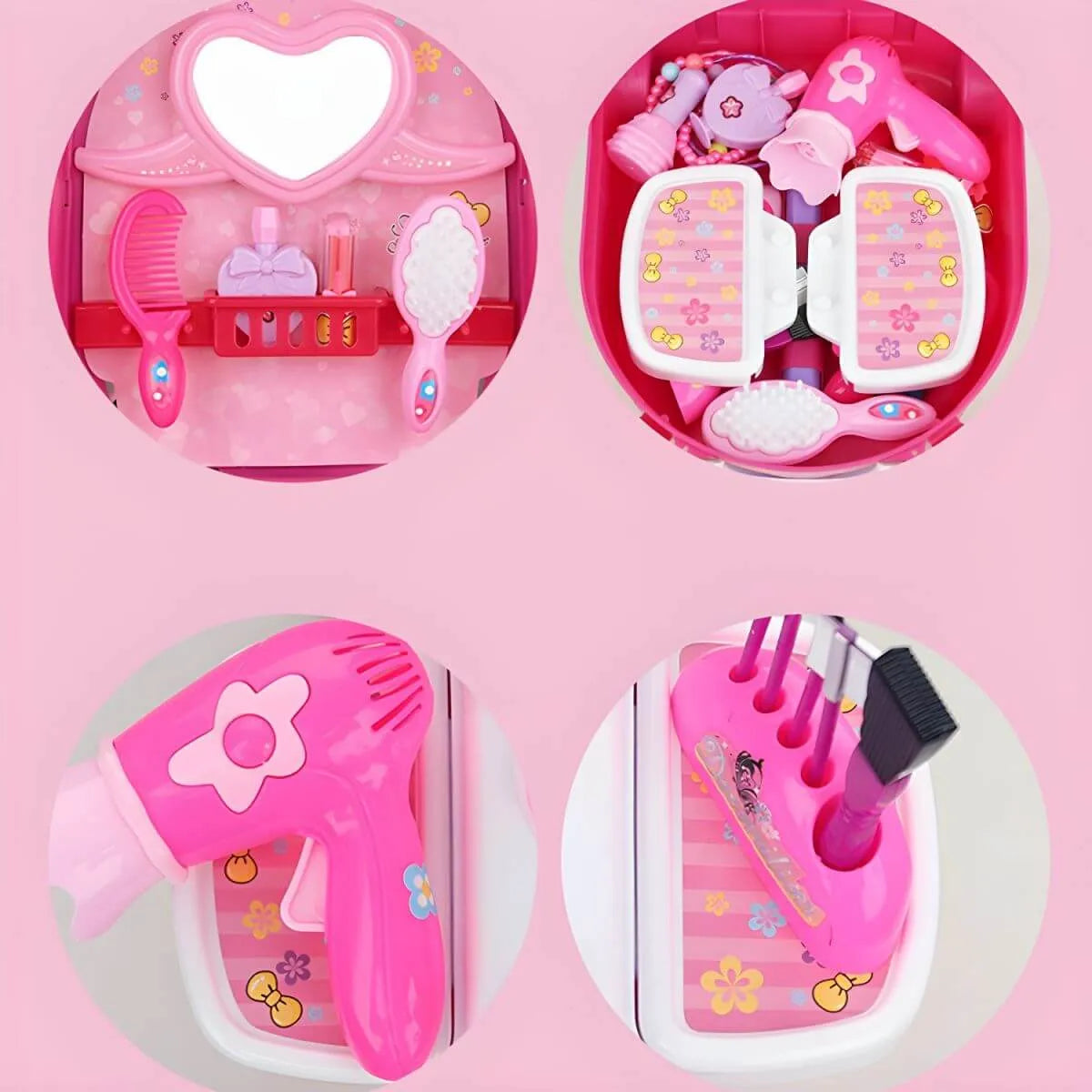 Plastic Kids' Makeup Vanity with Mirror and Portable Toy Storage
