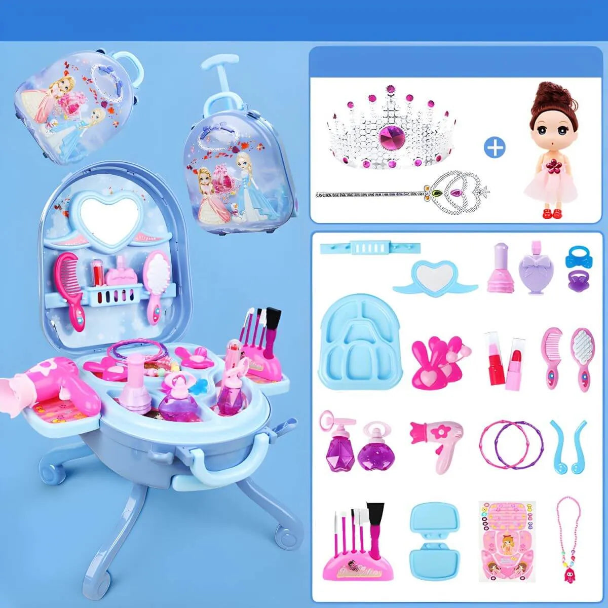 Plastic Kids' Makeup Vanity with Mirror and Portable Toy Storage