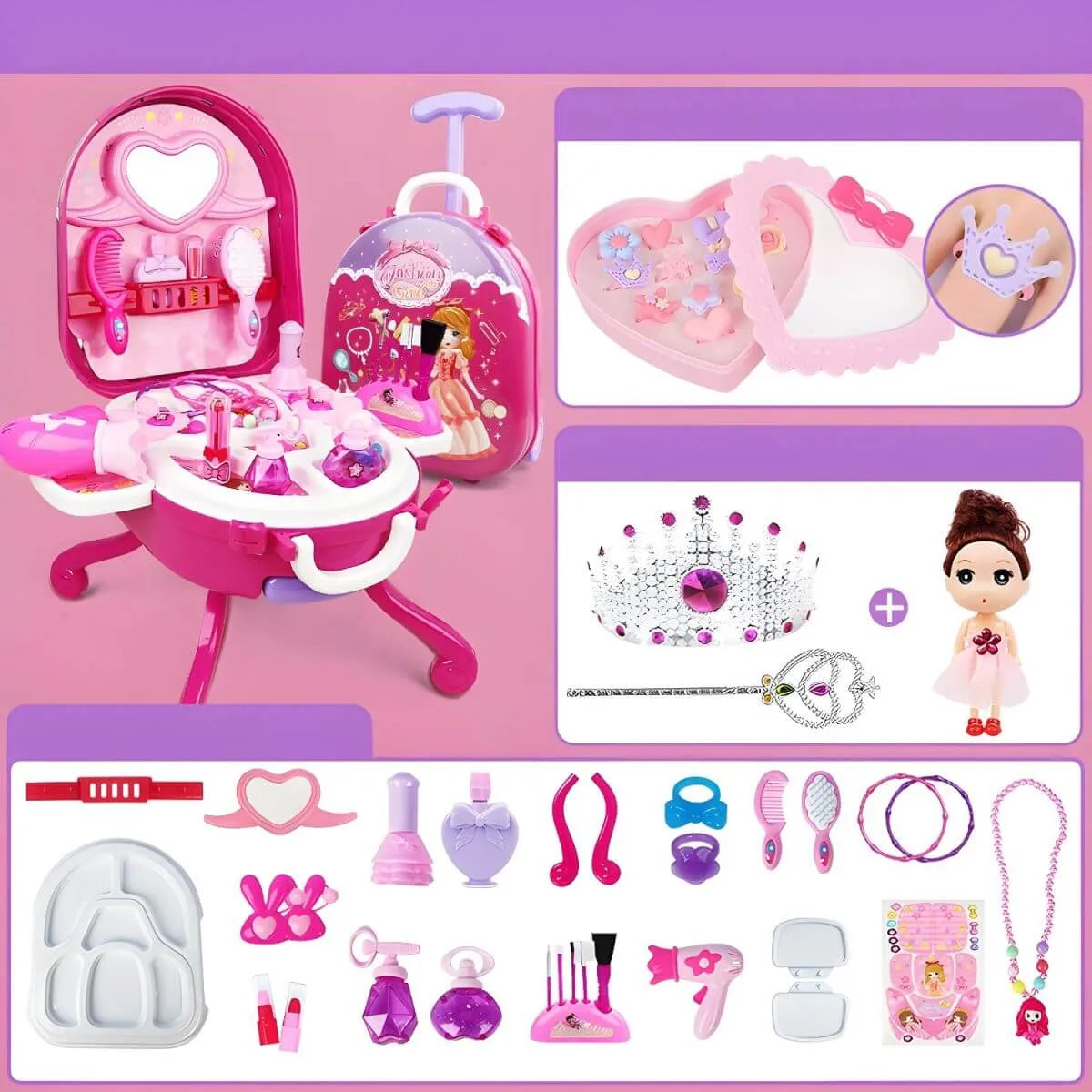 Plastic Kids' Makeup Vanity with Mirror and Portable Toy Storage