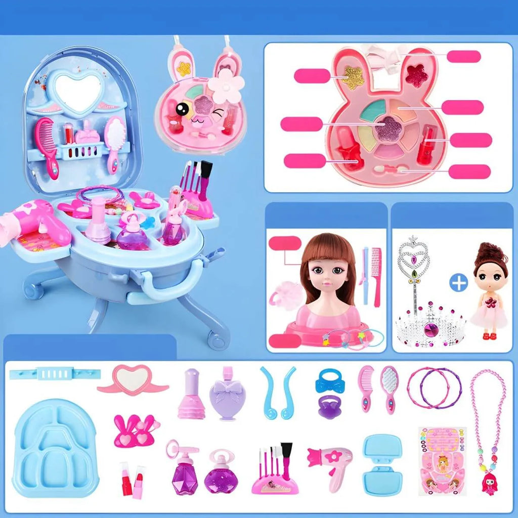 Plastic Kids' Makeup Vanity with Mirror and Portable Toy Storage