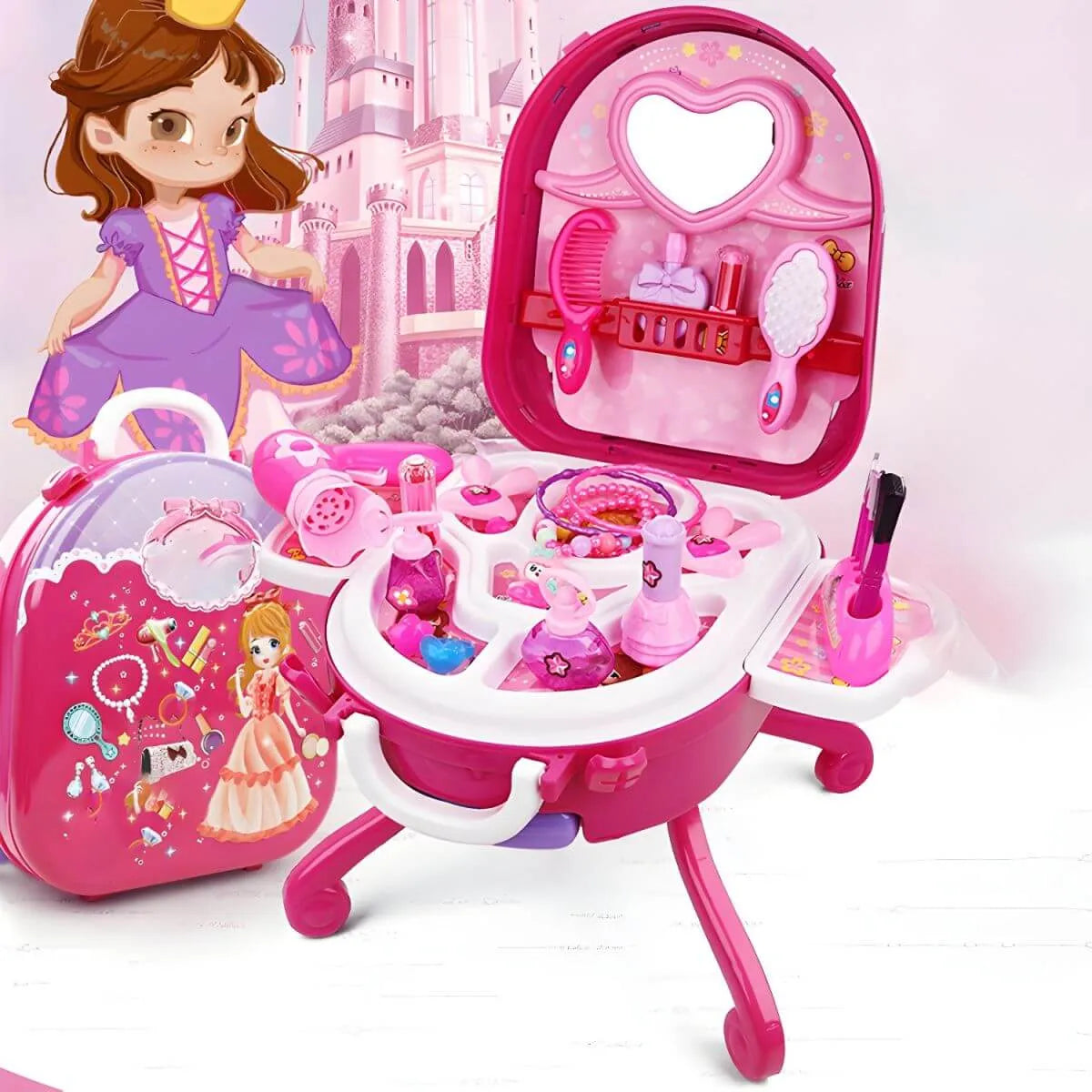 Plastic Kids' Makeup Vanity with Mirror and Portable Toy Storage Main Product Image