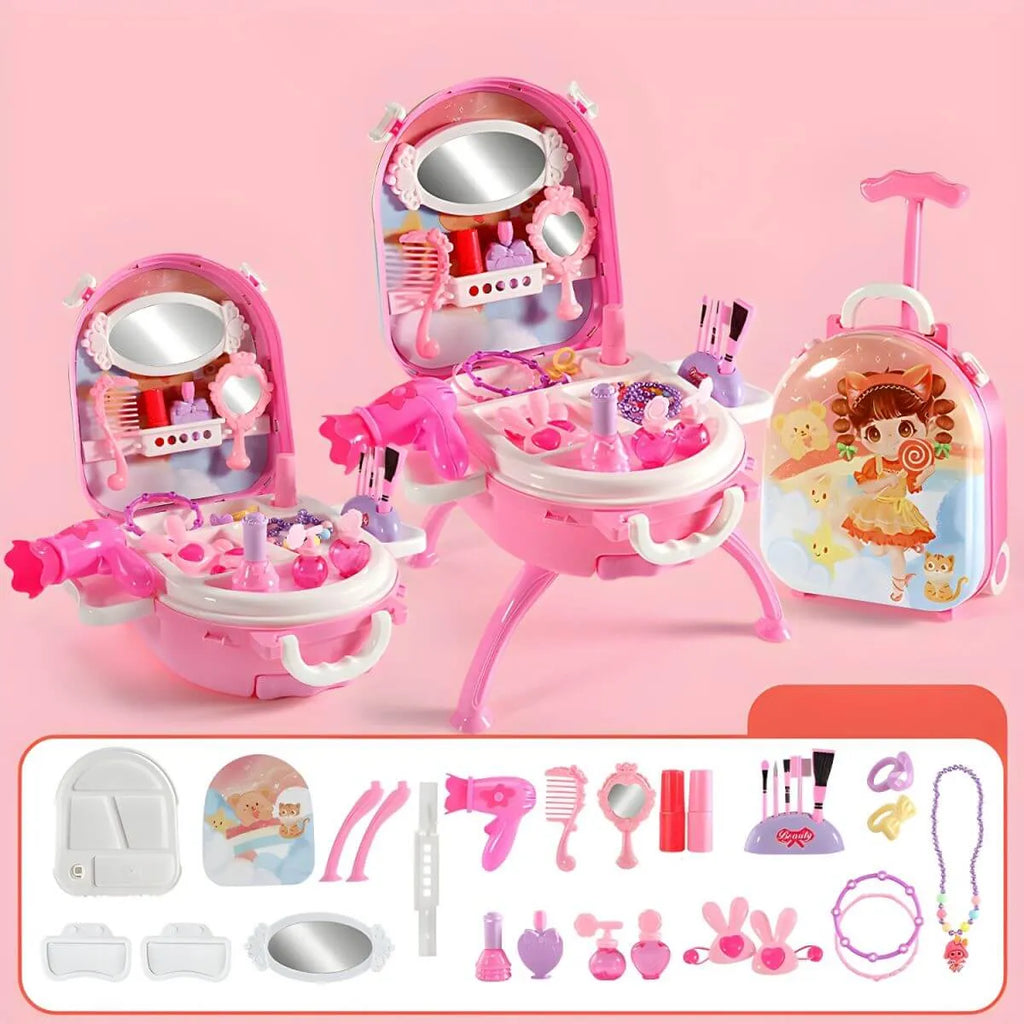 Plastic Kids Makeup Vanity with Mirror and Storage
