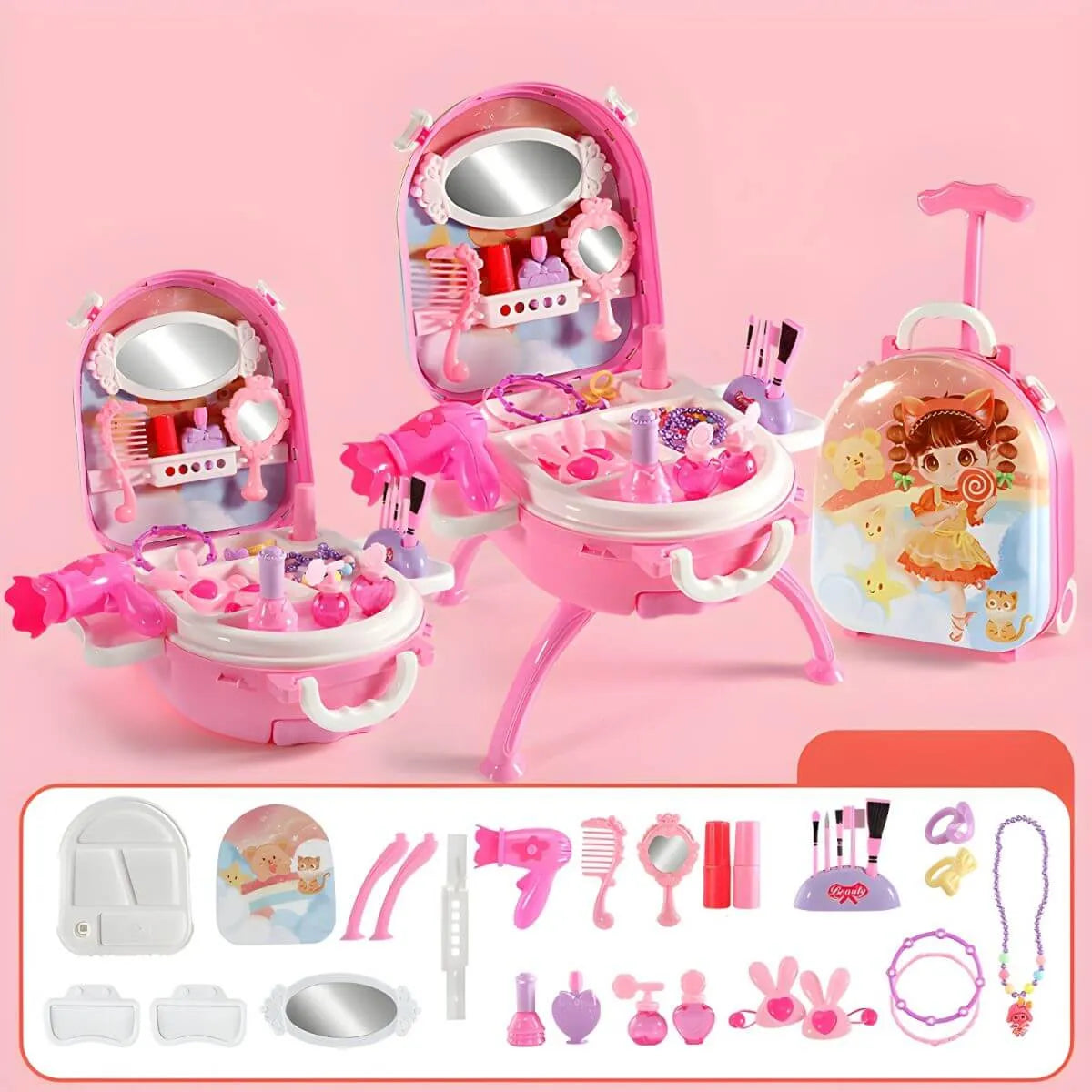 Plastic Kids Makeup Vanity with Mirror and Storage