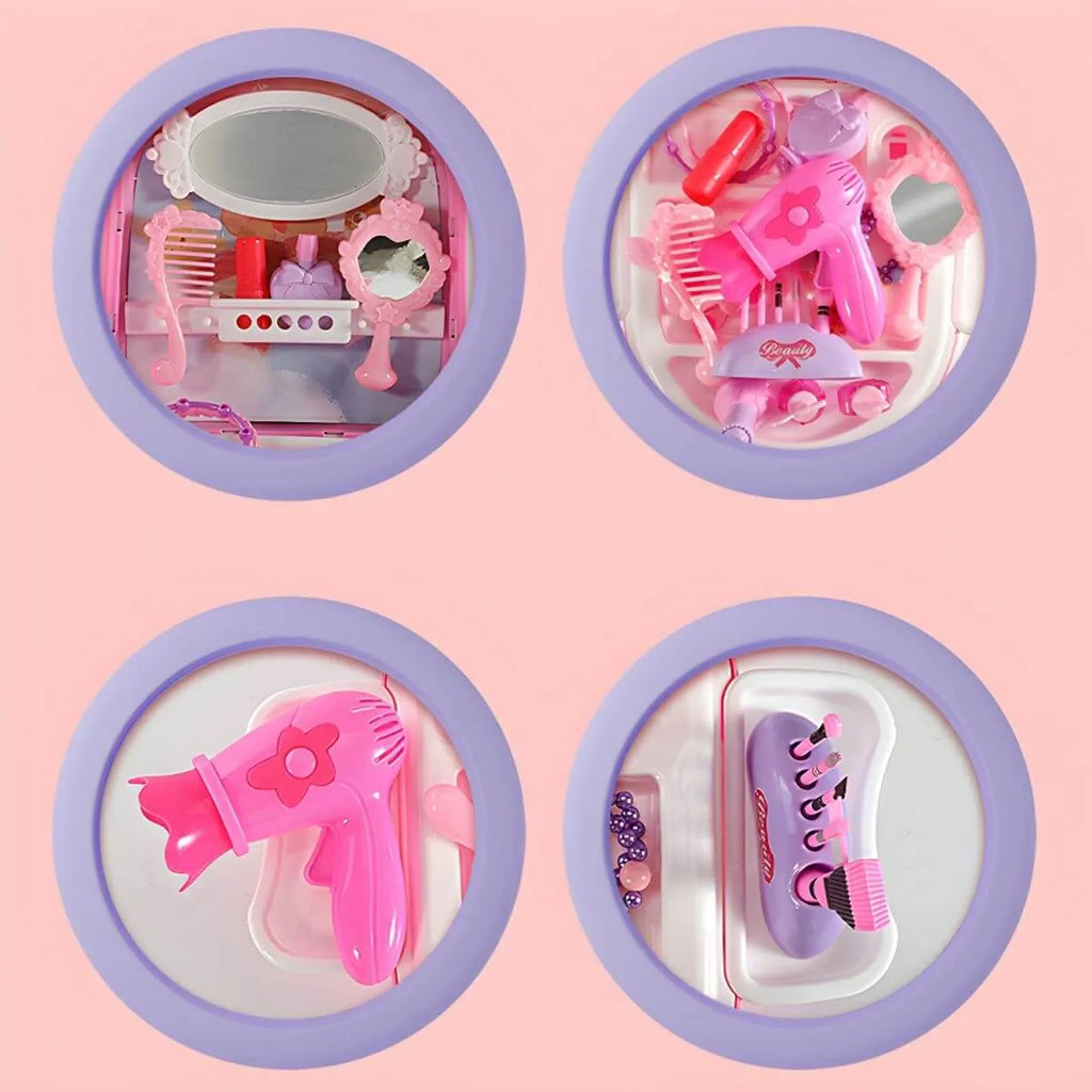 Plastic Kids Makeup Vanity with Mirror and Storage