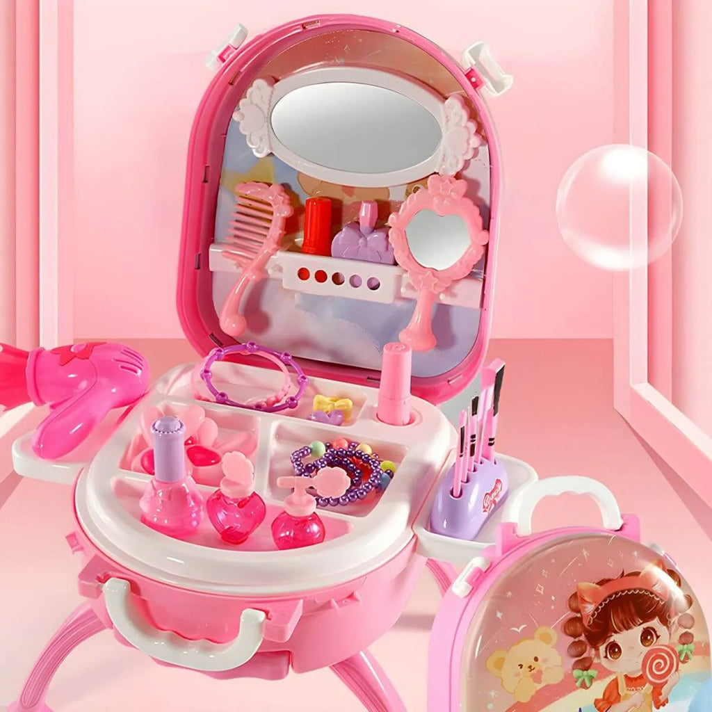 Plastic Kids Makeup Vanity with Mirror and Storage