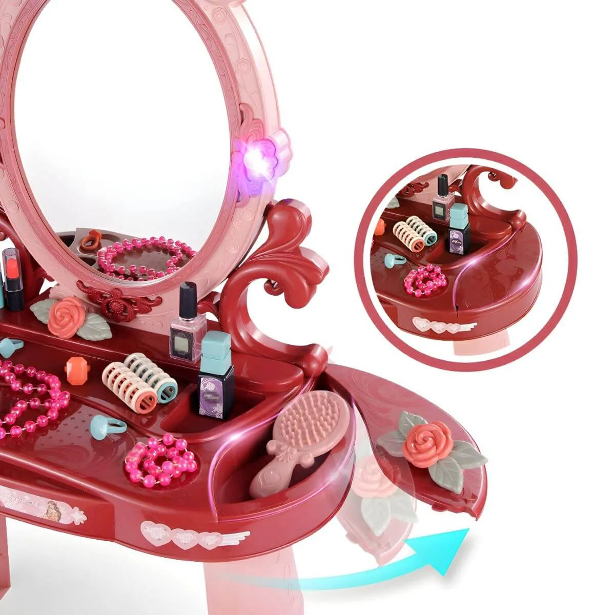 Plastic Kids' Vanity Set with Mirror and Stool in Red or Blue