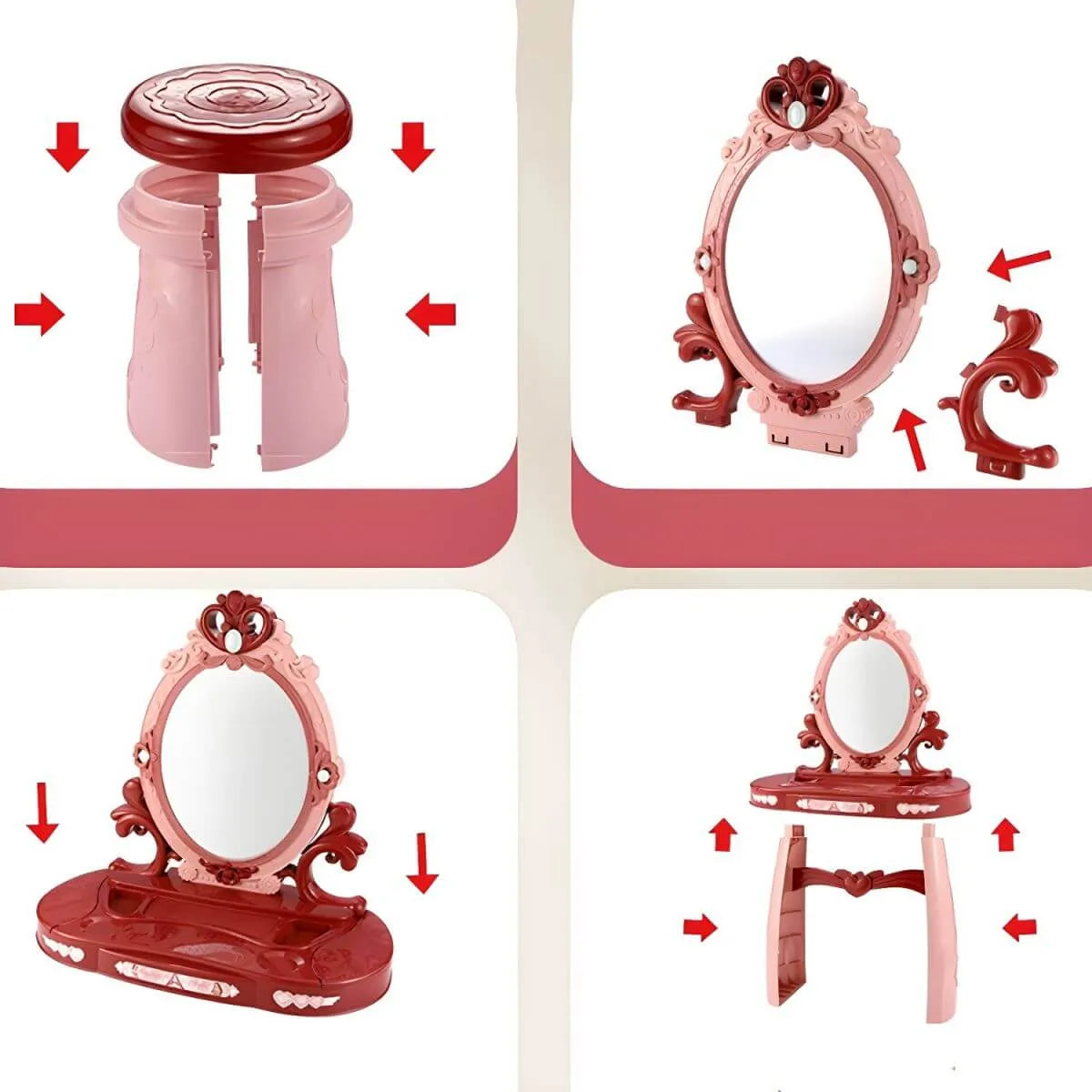 Plastic Kids' Vanity Set with Mirror and Stool in Red or Blue