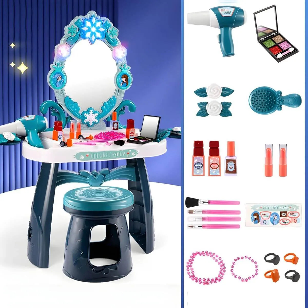 Plastic Kids' Vanity Set with Mirror and Stool in Red or Blue