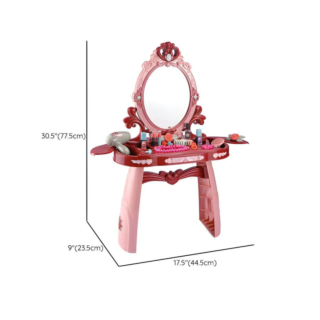 Plastic Kids' Vanity Set with Mirror and Stool in Red or Blue Dimensions