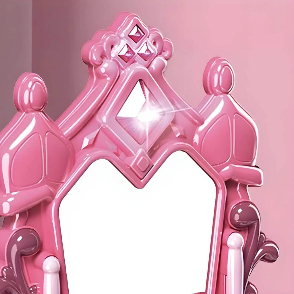 Plastic Kids Vanity Set with Mirror and Storage – White, Pink & Purple