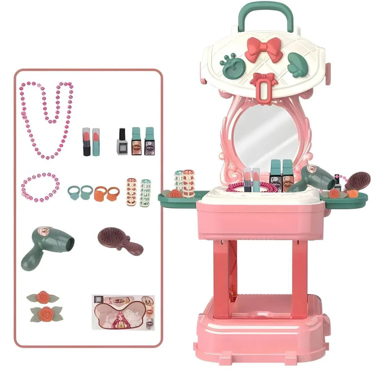 Plastic Kids Vanity Set with Mirror and Storage – White, Pink & Purple