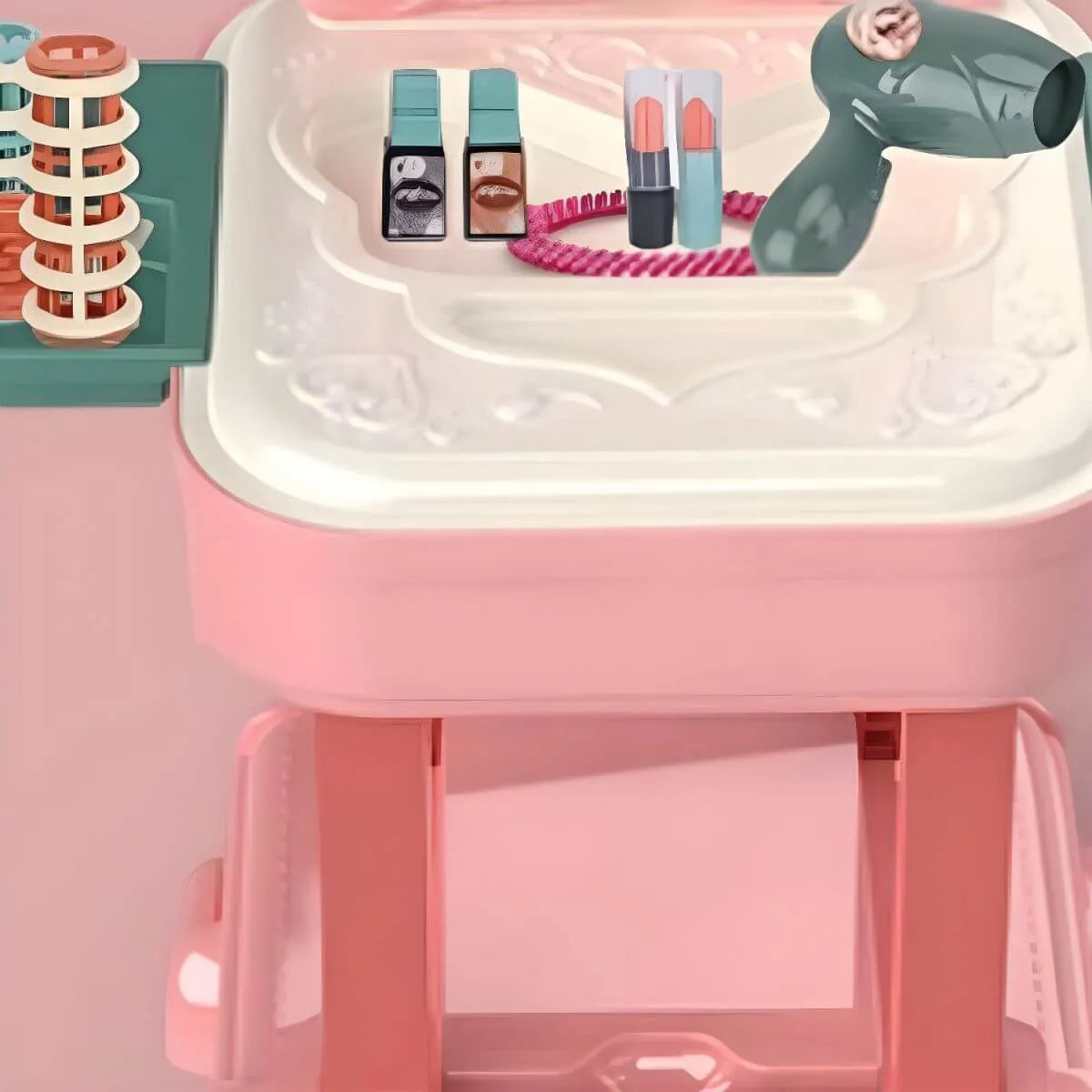 Plastic Kids Vanity Set with Mirror and Storage – White, Pink & Purple