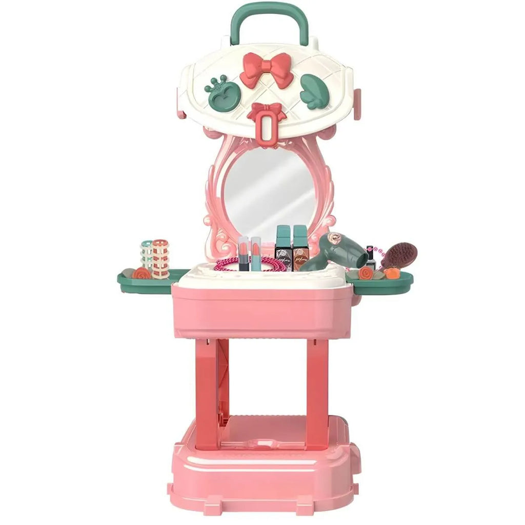 Plastic Kids Vanity Set with Mirror and Storage – White, Pink & Purple