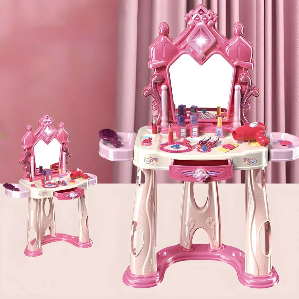 Plastic Kids Vanity Set with Mirror and Storage – White, Pink & Purple