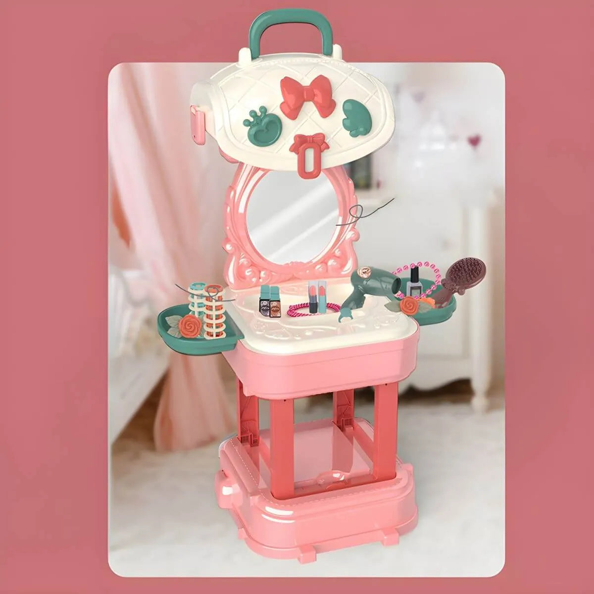 Plastic Kids Vanity Set with Mirror and Storage – White, Pink & Purple