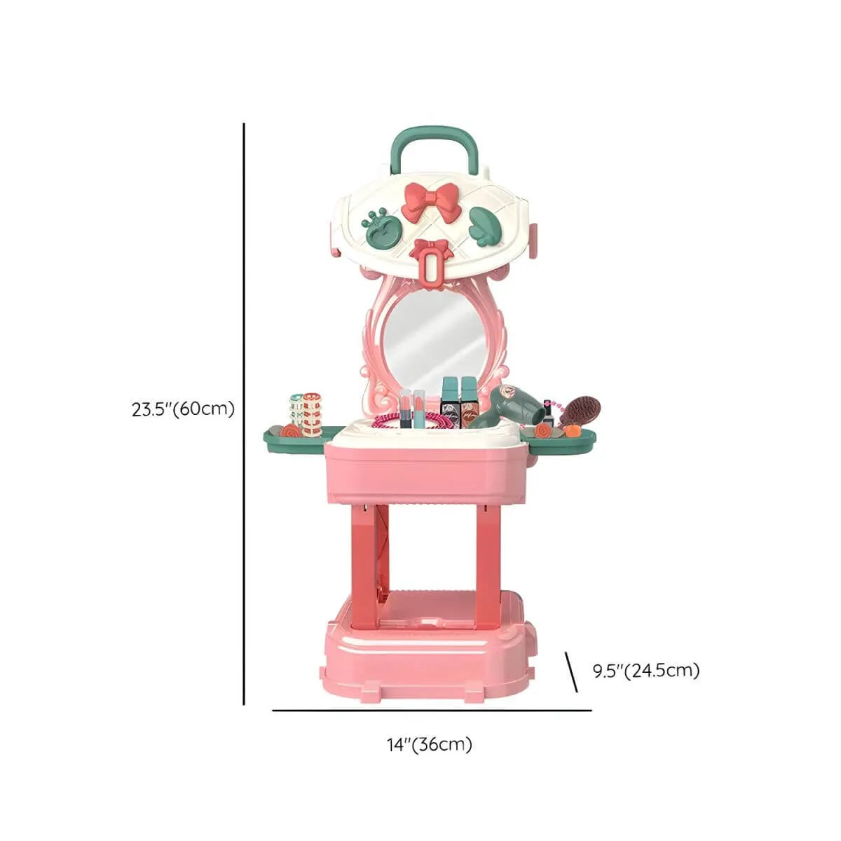 Plastic Kids Vanity Set with Mirror and Storage – White, Pink & Purple Dimensions