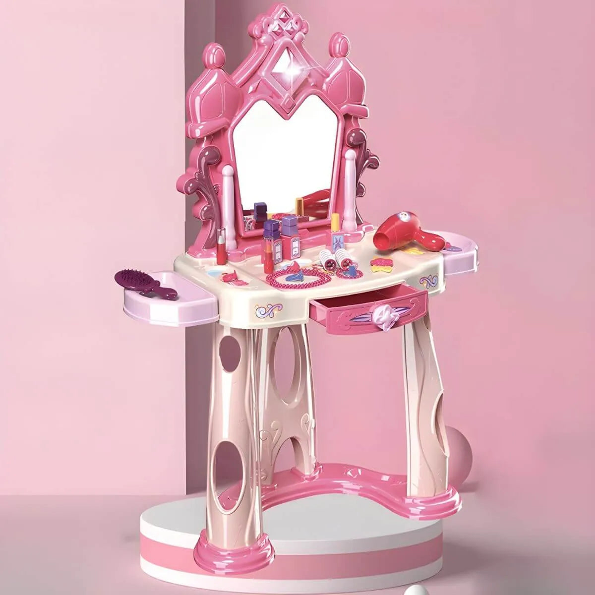 Plastic Kids Vanity Set with Mirror and Storage – White, Pink & Purple Main Product Image Image principale du produit
