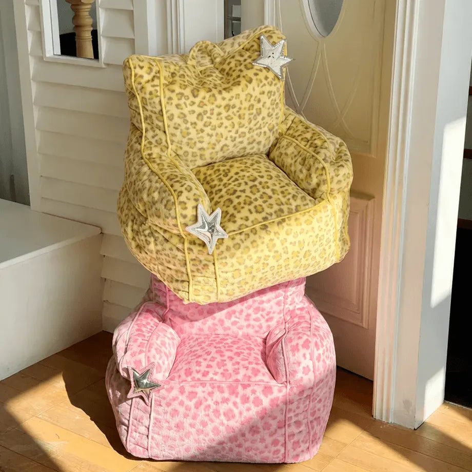 Playful Printed Kid's Chair Lounge Set With Animal Silhouette Ottoman