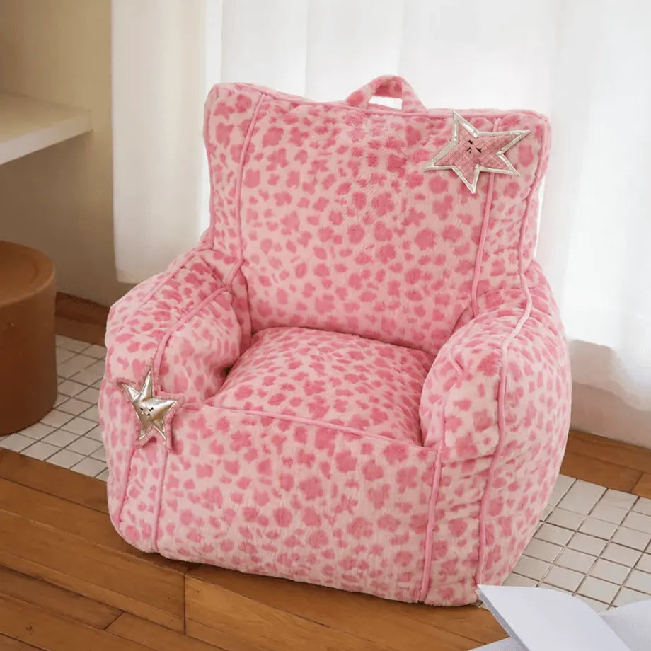 Playful Printed Kid's Chair Lounge Set With Animal Silhouette Ottoman