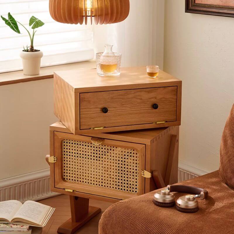 Playful Robot Nightstand With Glass Or Rattan Door