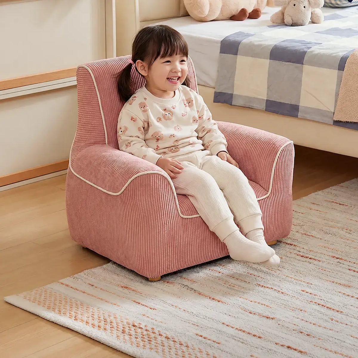 Plush Kids Accent Chair With Wraparound Arms and Storybook Colors