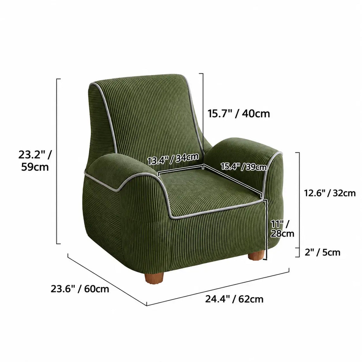 Plush Kids Accent Chair With Wraparound Arms and Storybook Colors Dimensions