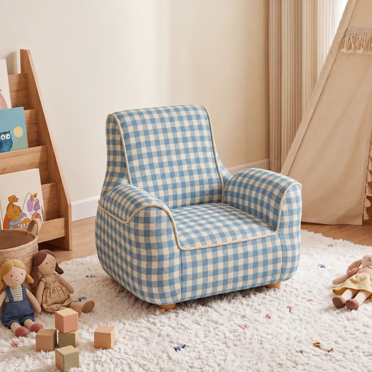 Plush Kids Accent Chair With Wraparound Arms and Storybook Colors Main Product Image Main image