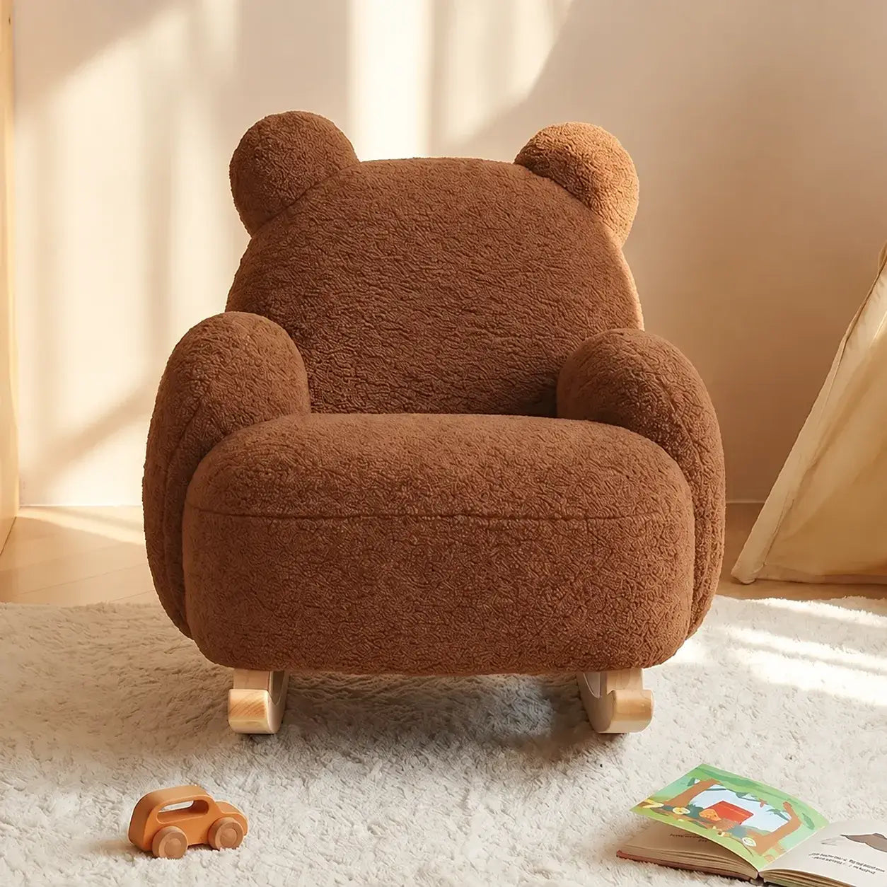 Plüsch-Teddybär-Schaukelstuhl mit Massivholzsockel für gemütliche Kinderzimmer Zweitbild