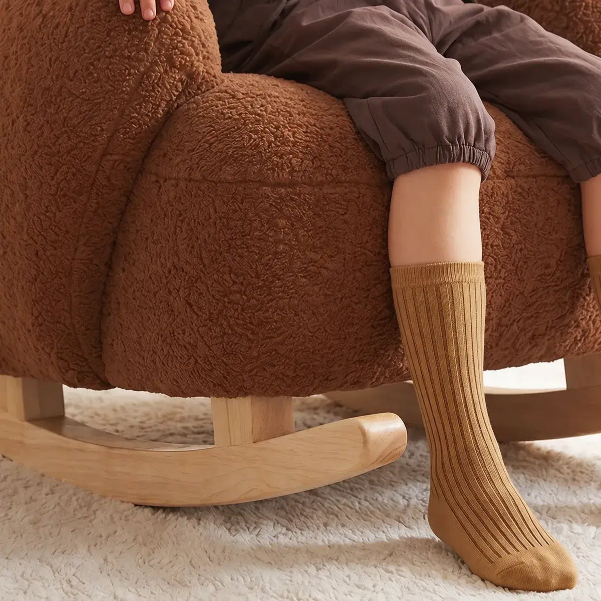  Plush Teddy Bear Rocking Chair With Solid Wood Base for Cozy Kids Rooms