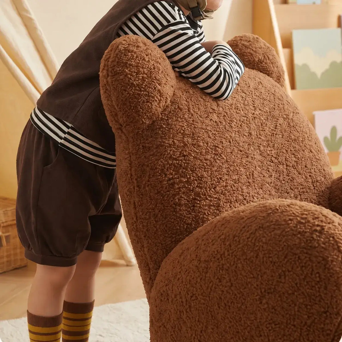  Plush Teddy Bear Rocking Chair With Solid Wood Base for Cozy Kids Rooms