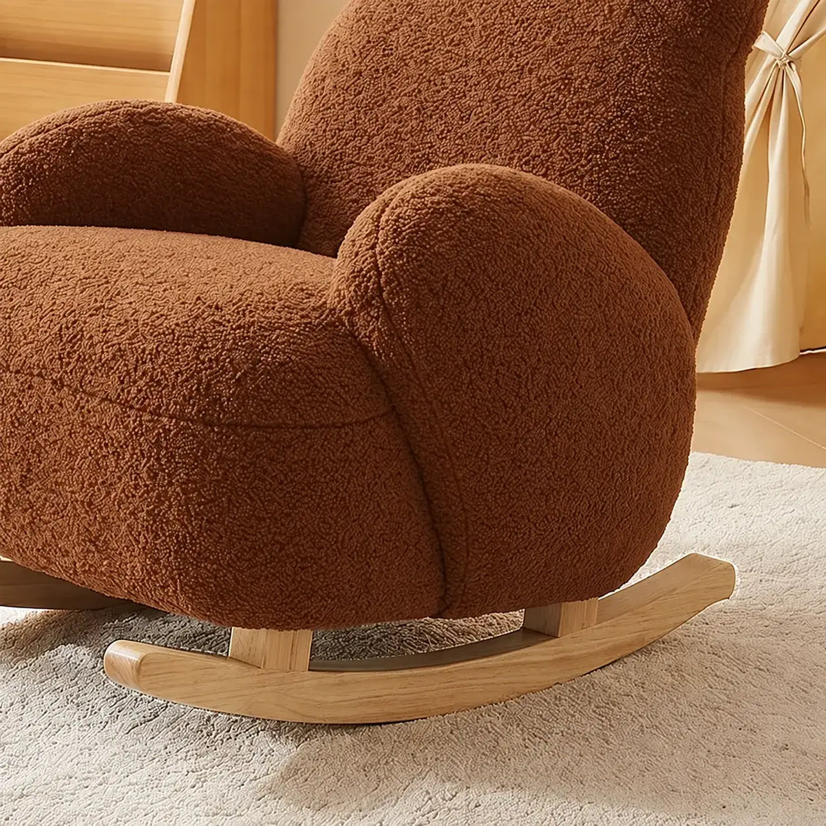  Plush Teddy Bear Rocking Chair With Solid Wood Base for Cozy Kids Rooms