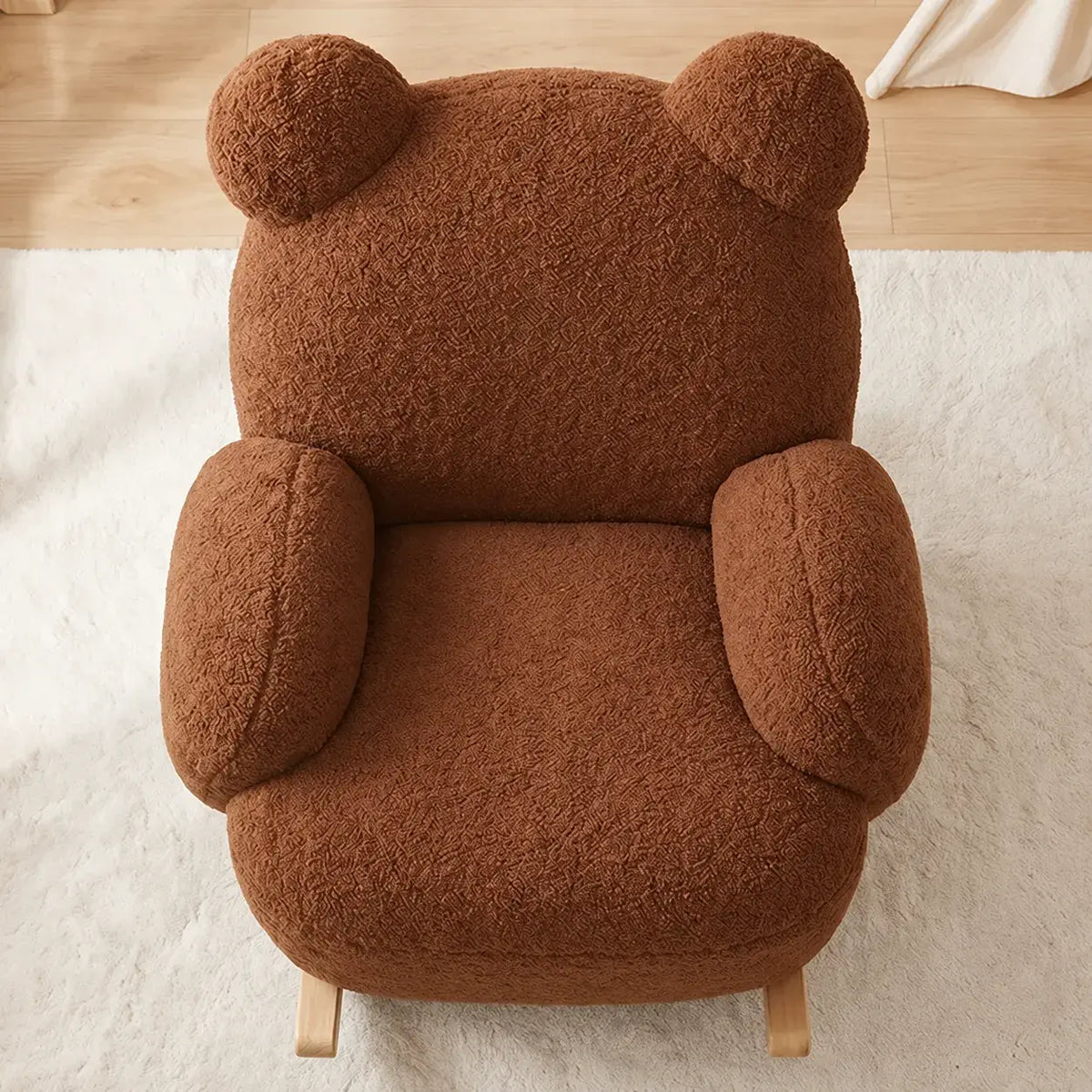  Plush Teddy Bear Rocking Chair With Solid Wood Base for Cozy Kids Rooms