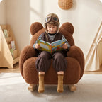  Plush Teddy Bear Rocking Chair With Solid Wood Base for Cozy Kids Rooms