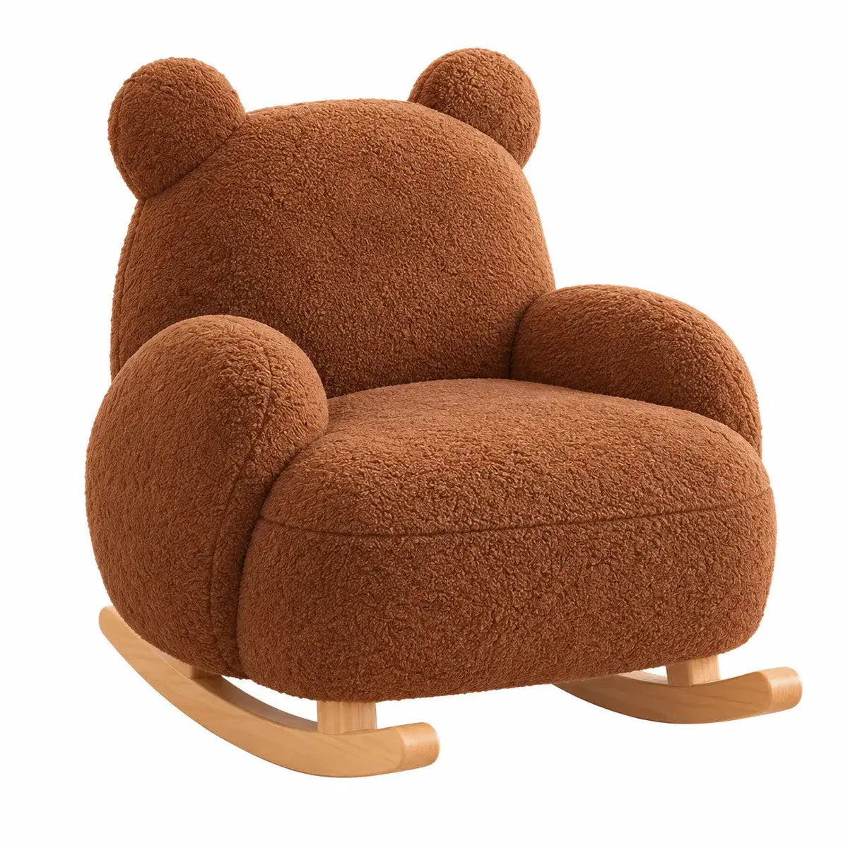  Plush Teddy Bear Rocking Chair With Solid Wood Base for Cozy Kids Rooms