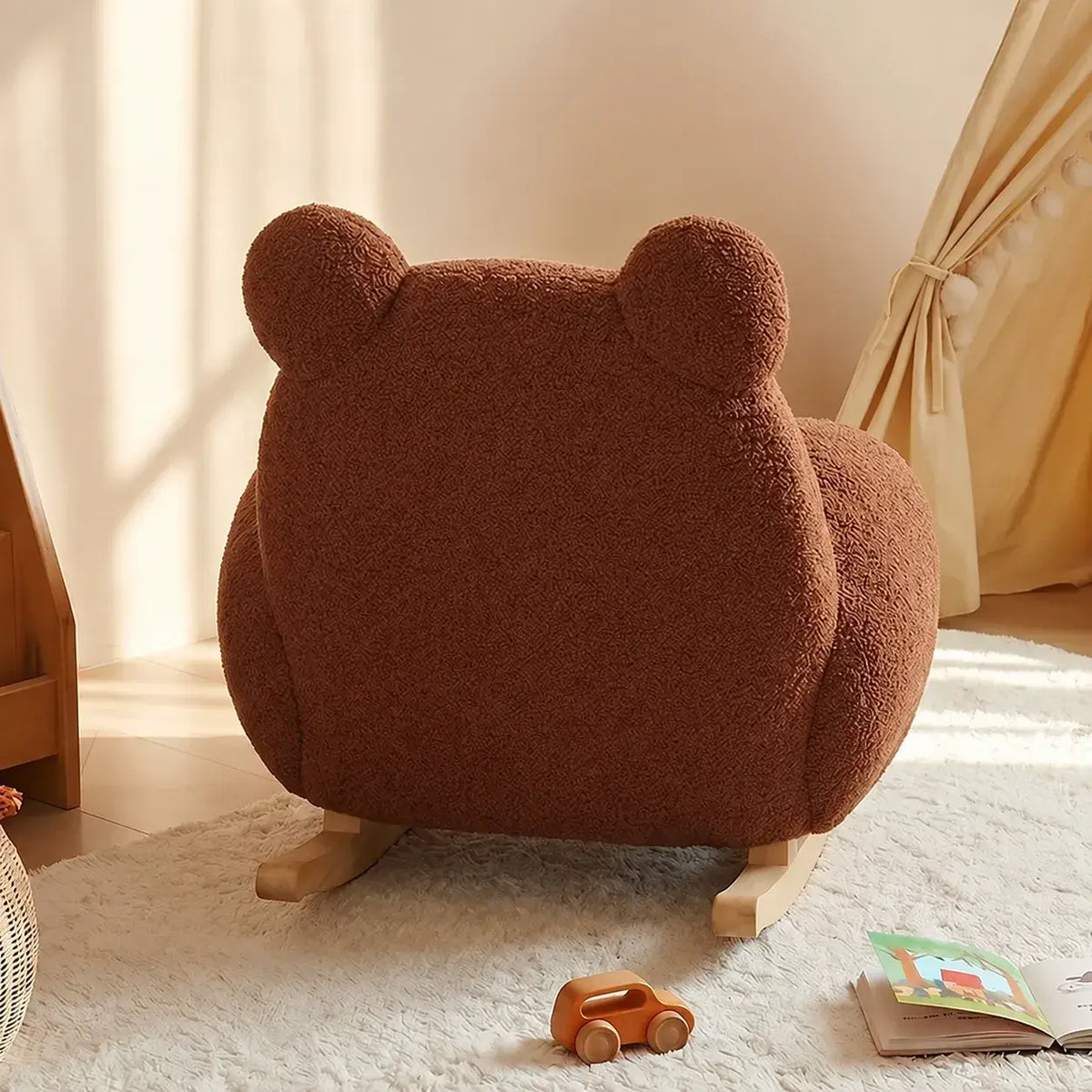  Plush Teddy Bear Rocking Chair With Solid Wood Base for Cozy Kids Rooms