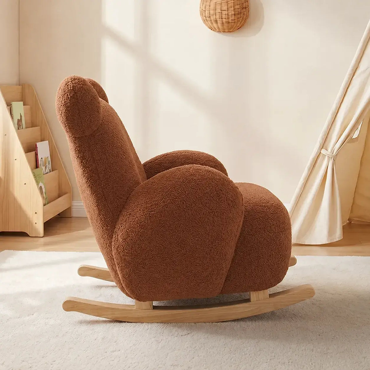  Plush Teddy Bear Rocking Chair With Solid Wood Base for Cozy Kids Rooms