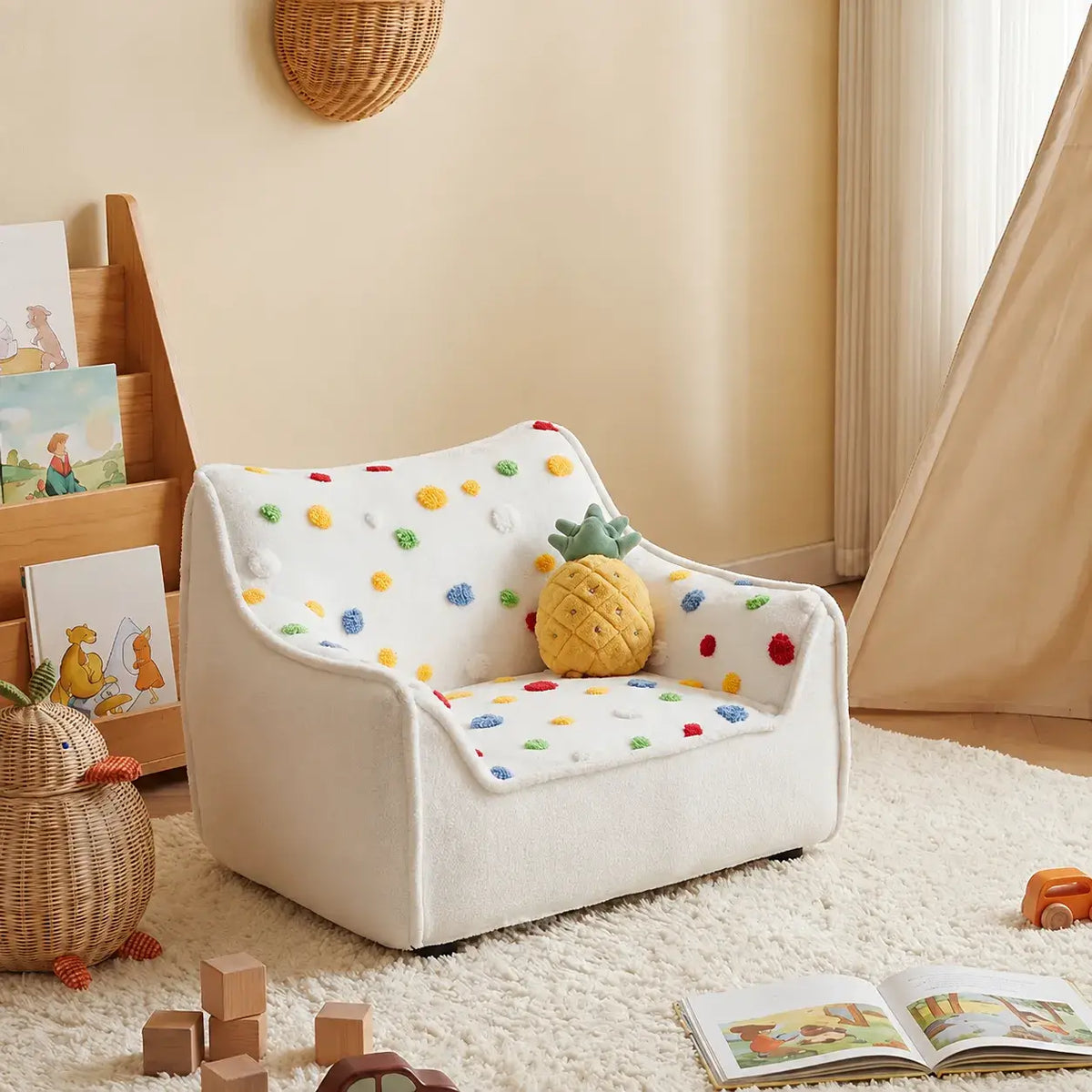 Polka Dot Cozy Nesting Sofa with Plush 3D Ball Fabric and Removable Cover