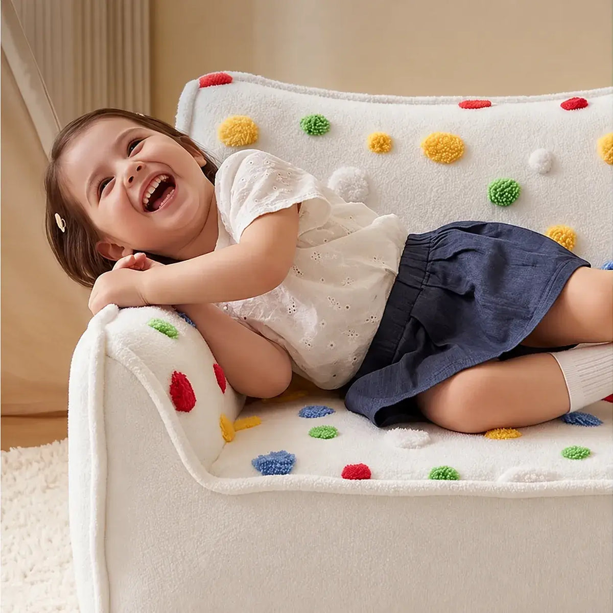Polka Dot Cozy Nesting Sofa with Plush 3D Ball Fabric and Removable Cover