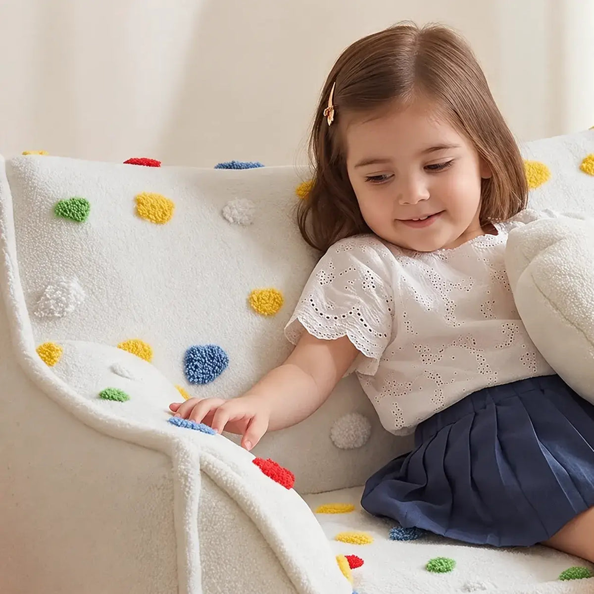Polka Dot Cozy Nesting Sofa with Plush 3D Ball Fabric and Removable Cover
