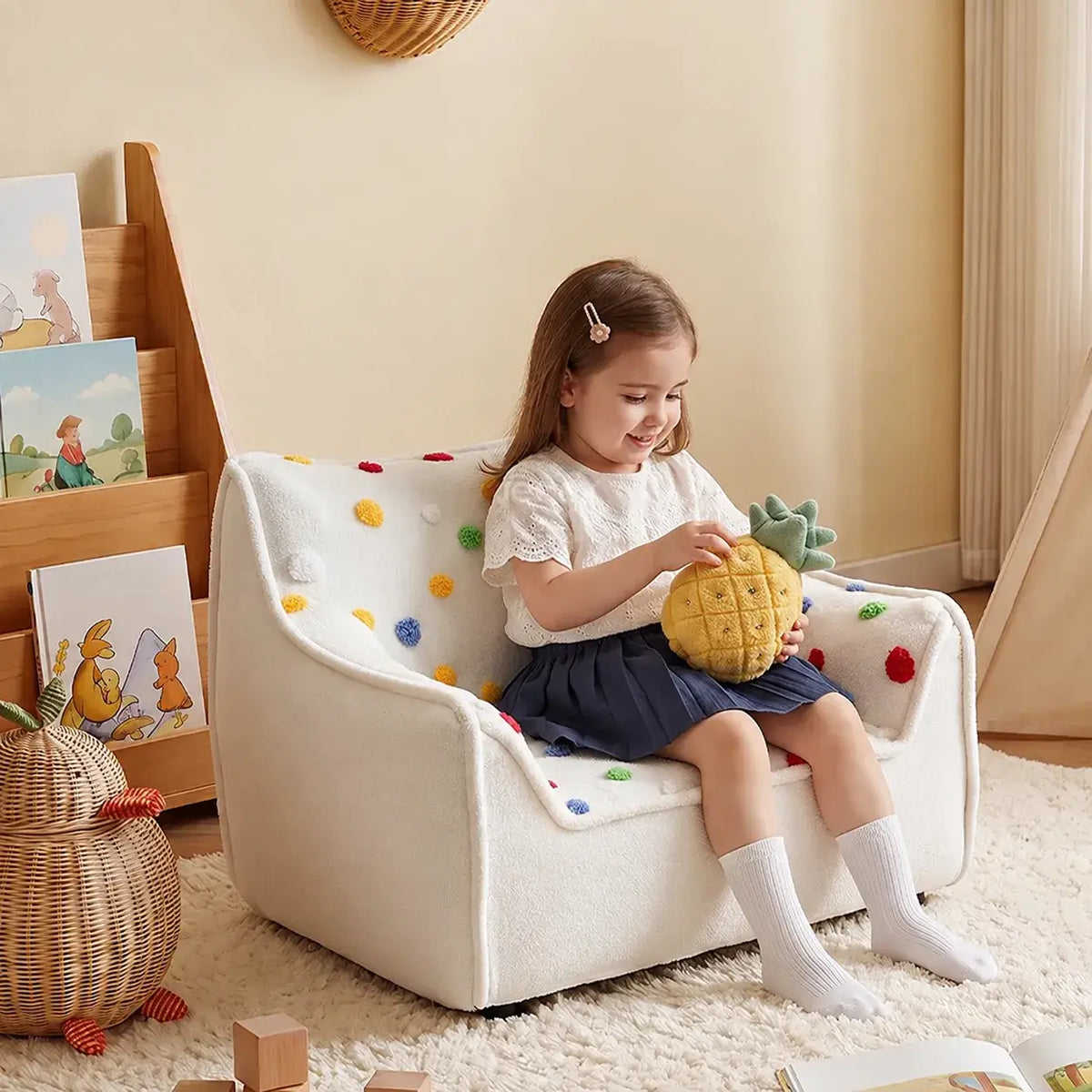 Polka Dot Cozy Nesting Sofa with Plush 3D Ball Fabric and Removable Cover