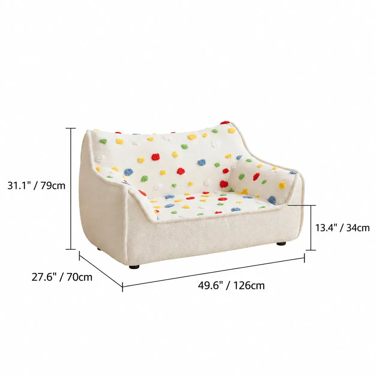 Polka Dot Cozy Nesting Sofa with Plush 3D Ball Fabric and Removable Cover Dimensions